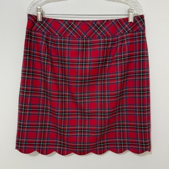 Talbots Red Blue Plaid Skirt Wool Blend Scallop Hem w/ Pockets Women's Size 12P - Picture 3 of 5